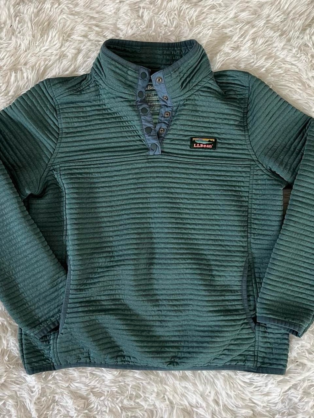 L.L. Bean Kids Teal-Green Ribbed Snap Pullover
